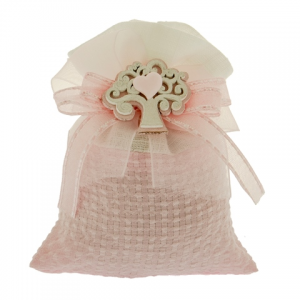 Sacchettino portaconfetti rosa con albero vita